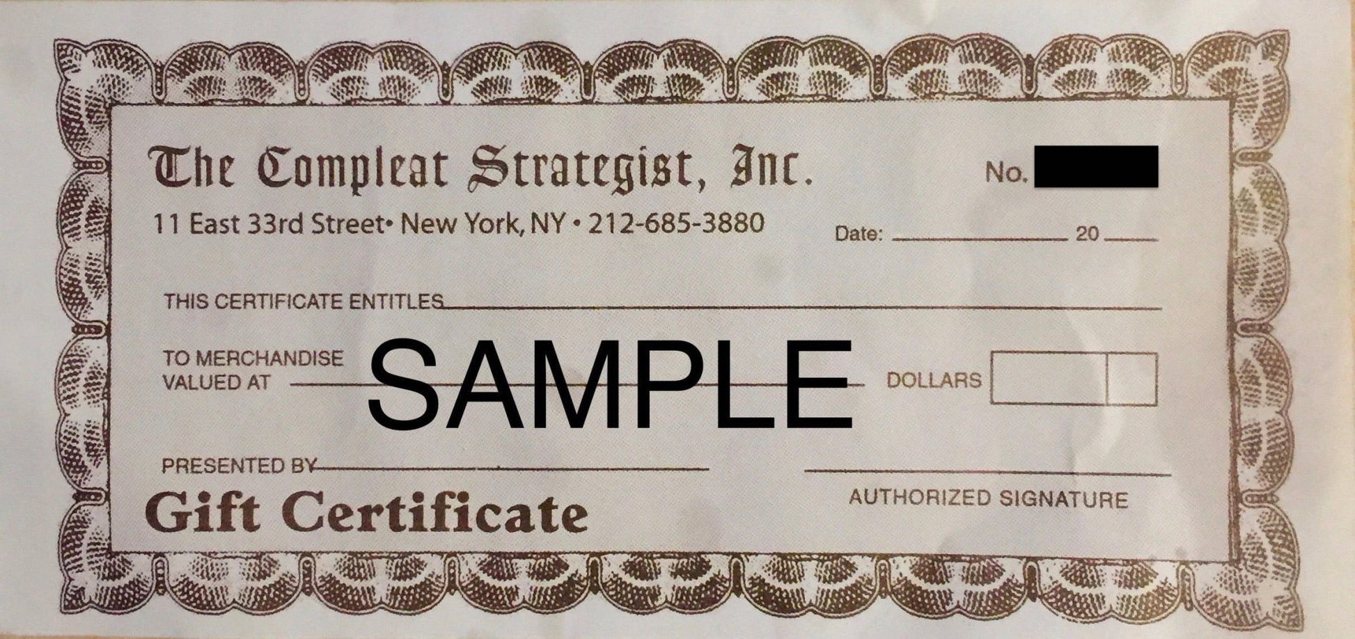 Compleat Strategist Printed Gift Certificate Gift Cards The Compleat Strategist